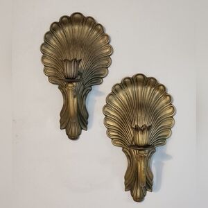 Vintage Art Deco  Brass Shell & Tulip Wall Sconces Andrea By Sadek - Pair. In gr